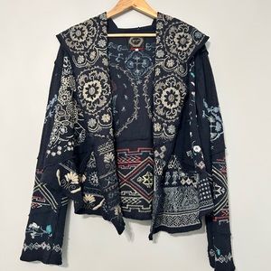 Johnny Was hooded sweater in Navy Metallic thread